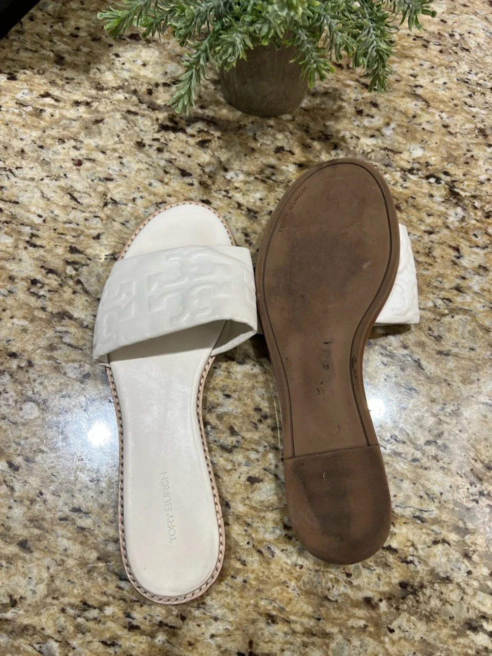 Tory Burch Everly High Frequency White Logo Embossed Slide Sandals 9.5M